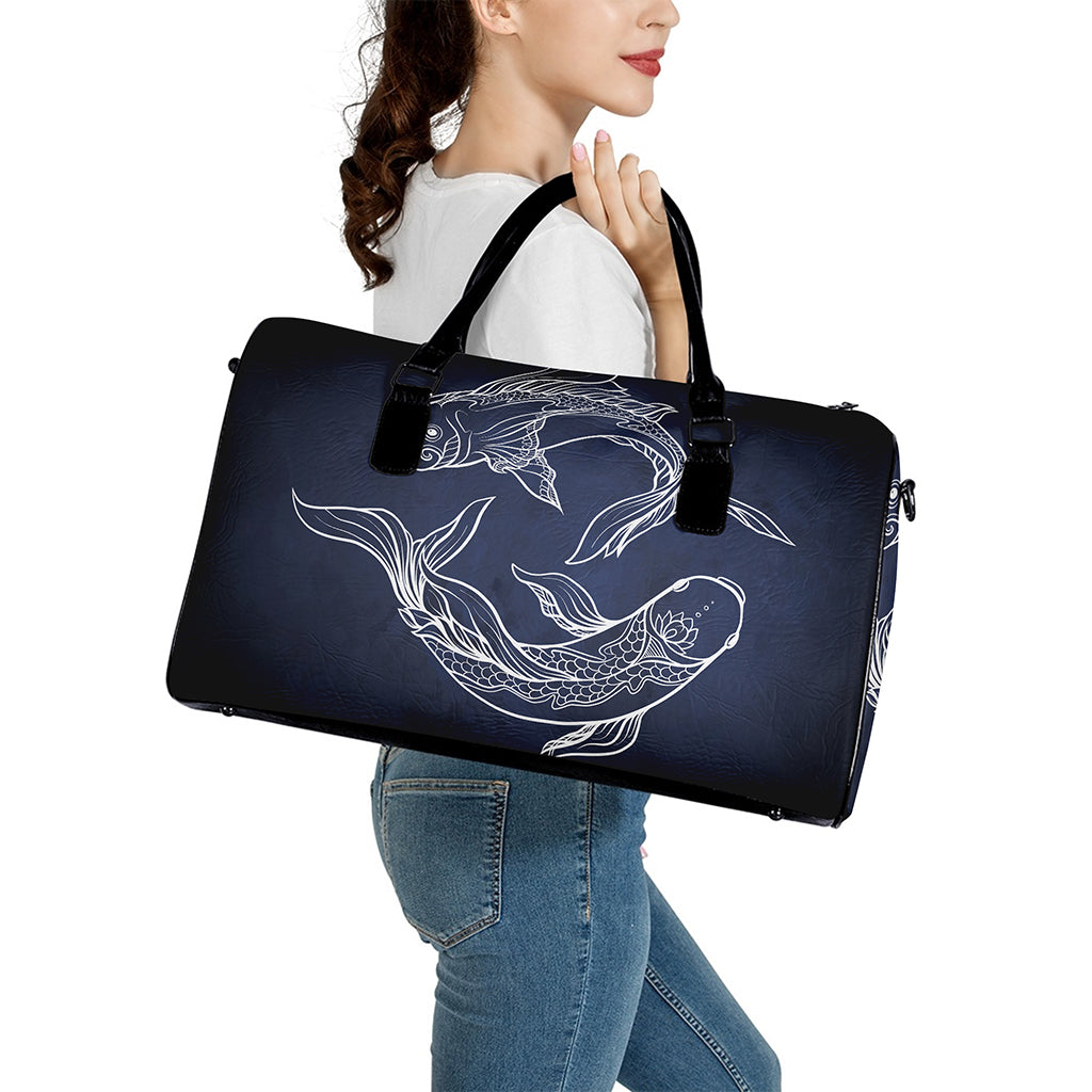 Astrology Pisces Sign Print Leather Duffle Bag