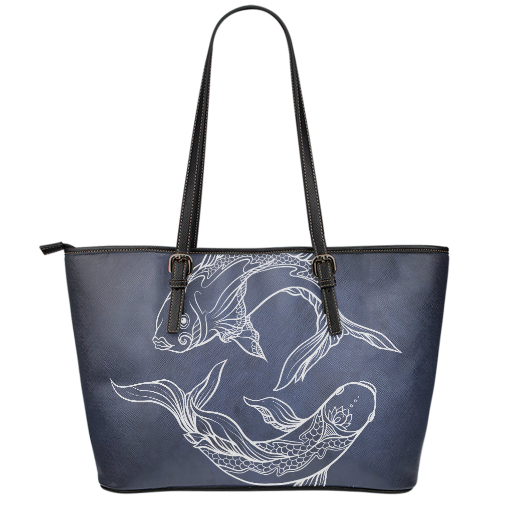 Astrology Pisces Sign Print Leather Tote Bag