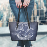 Astrology Pisces Sign Print Leather Tote Bag