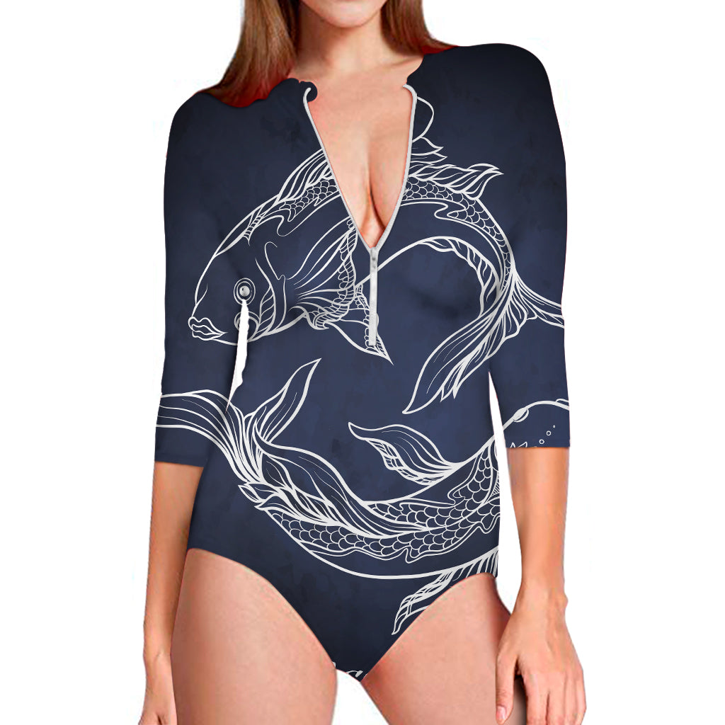 Astrology Pisces Sign Print Long Sleeve Swimsuit