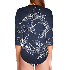 Astrology Pisces Sign Print Long Sleeve Swimsuit