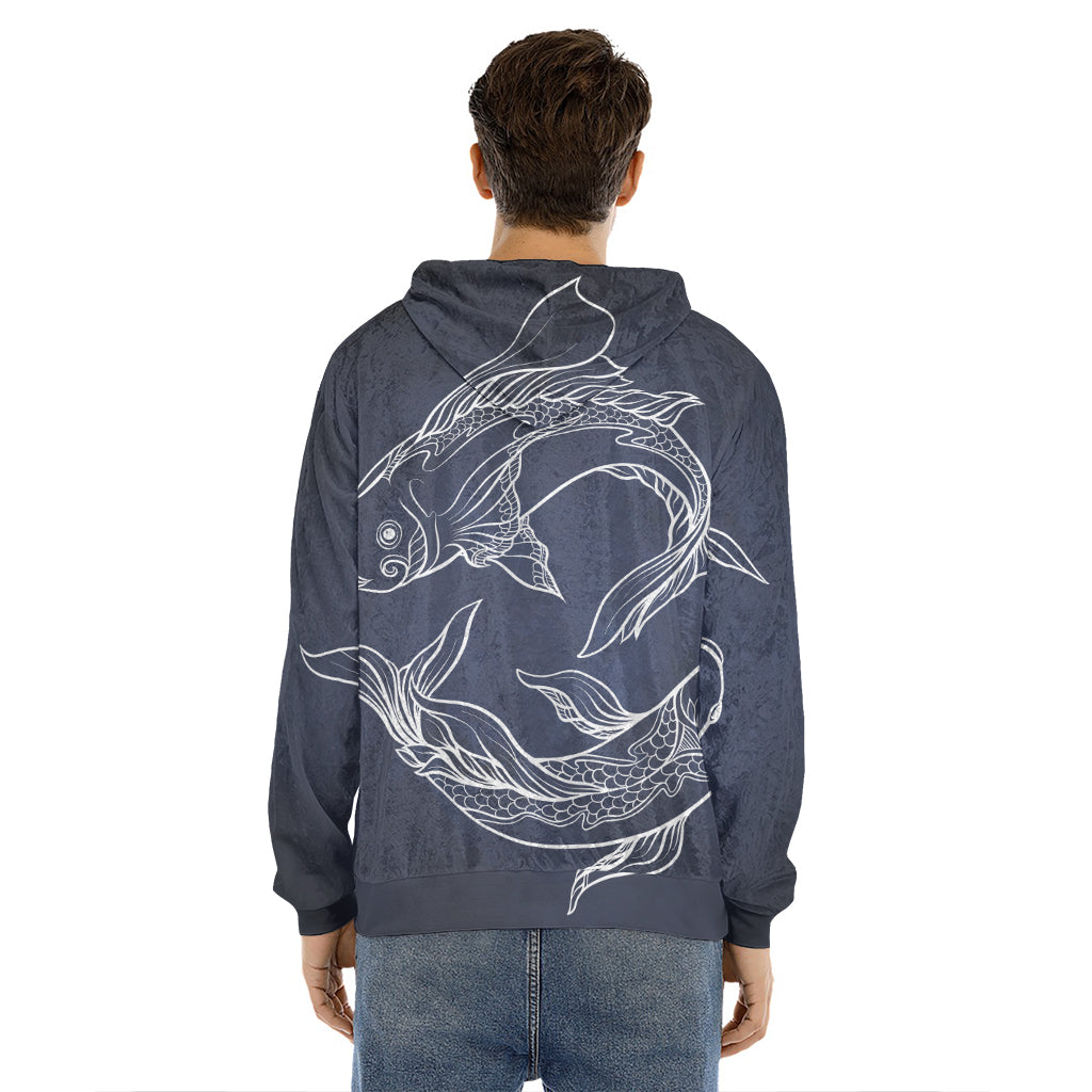 Astrology Pisces Sign Print Men's Velvet Pullover Hoodie