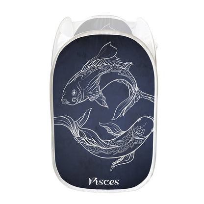 Astrology Pisces Sign Print Mesh Laundry Hamper