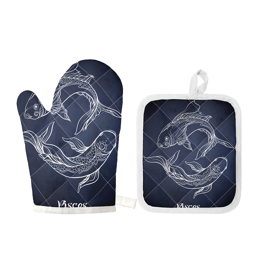 Astrology Pisces Sign Print Oven Mitt And Pot Holder Set