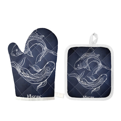 Astrology Pisces Sign Print Oven Mitt And Pot Holder Set