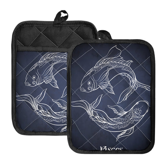 Astrology Pisces Sign Print Pot Holders With Pocket