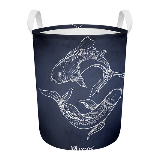 Astrology Pisces Sign Print Round Laundry Basket