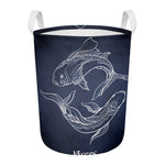Astrology Pisces Sign Print Round Laundry Basket