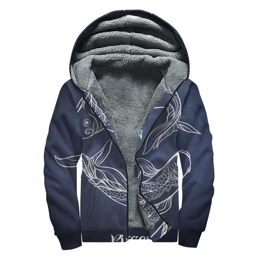 Astrology Pisces Sign Print Sherpa Lined Zip Up Hoodie