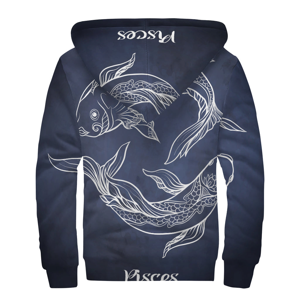 Astrology Pisces Sign Print Sherpa Lined Zip Up Hoodie