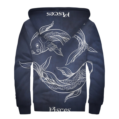 Astrology Pisces Sign Print Sherpa Lined Zip Up Hoodie