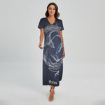 Astrology Pisces Sign Print Short Sleeve Maxi Dress