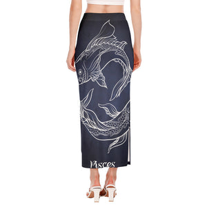 Astrology Pisces Sign Print Side Slit Maxi Skirt