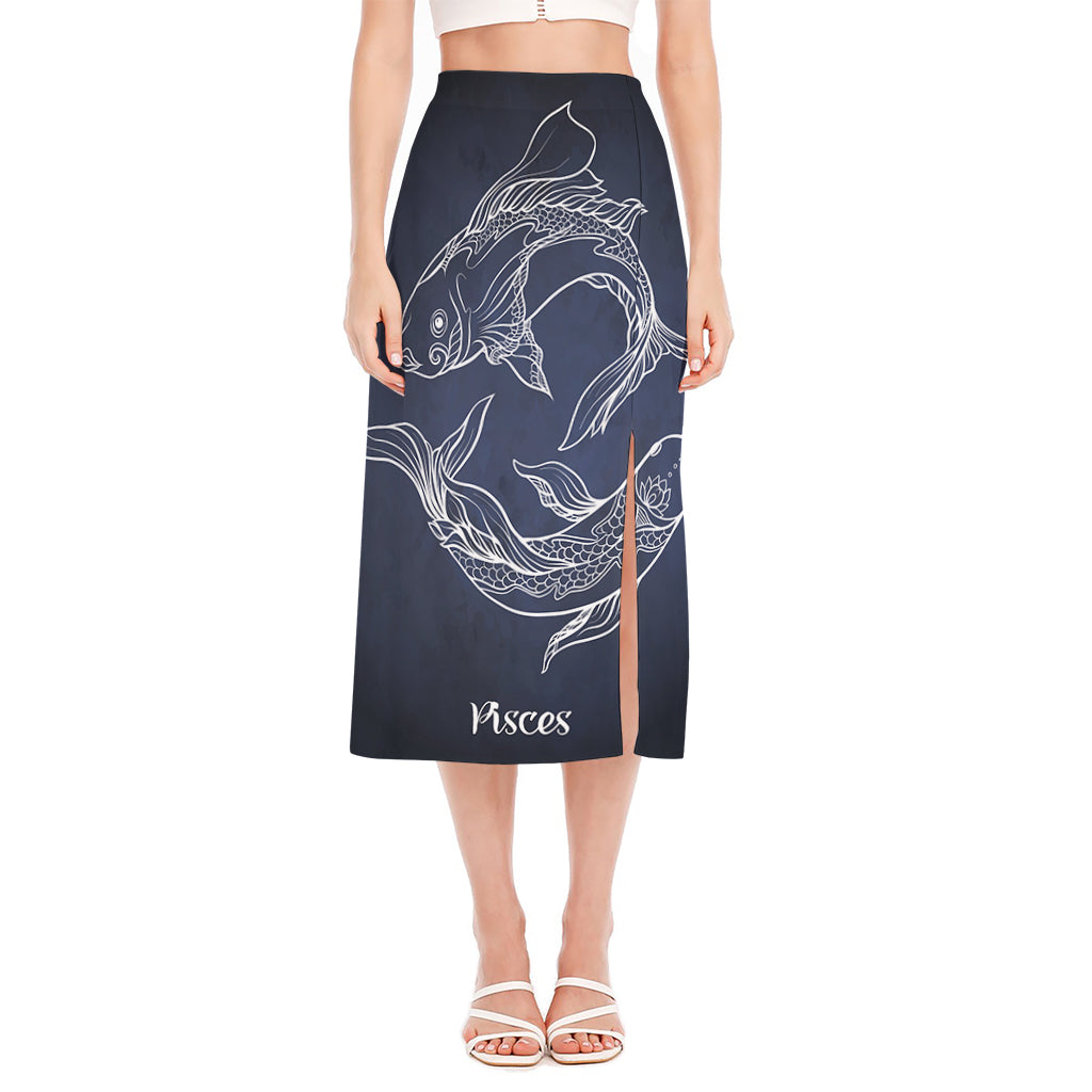 Astrology Pisces Sign Print Side Slit Midi Skirt