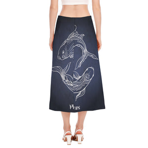 Astrology Pisces Sign Print Side Slit Midi Skirt