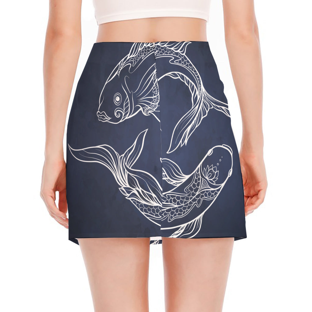 Astrology Pisces Sign Print Side Slit Mini Skirt