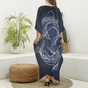 Astrology Pisces Sign Print Silk V-Neck Kaftan Dress