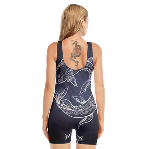 Astrology Pisces Sign Print Sleeveless One Piece Swimsuit