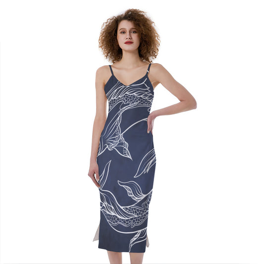 Astrology Pisces Sign Print Slim Fit Midi Cami Dress