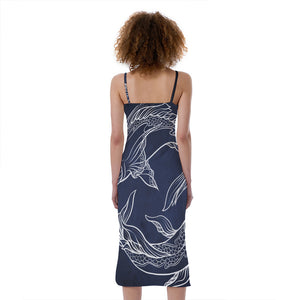 Astrology Pisces Sign Print Slim Fit Midi Cami Dress