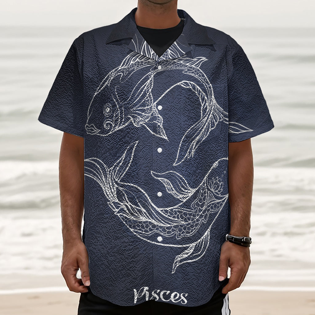 Astrology Pisces Sign Print Textured Short Sleeve Shirt