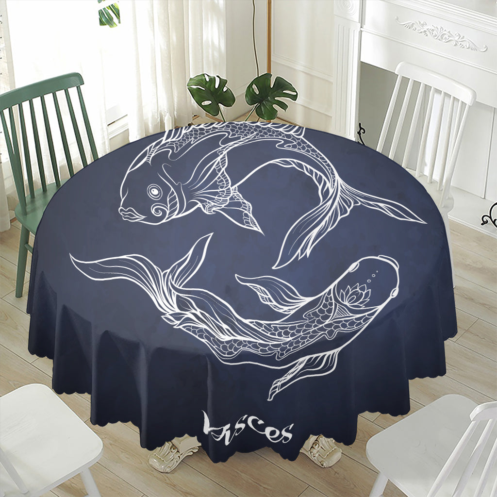 Astrology Pisces Sign Print Waterproof Round Tablecloth
