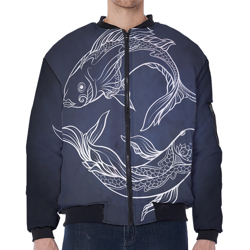 Astrology Pisces Sign Print Zip Sleeve Bomber Jacket