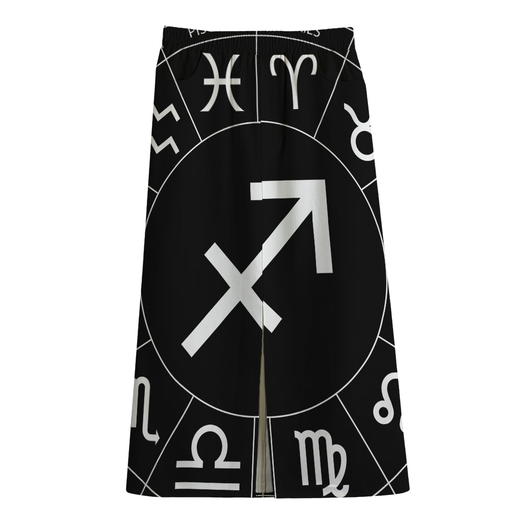 Astrology Sagittarius Sign Print Cotton Front Slit Maxi Skirt