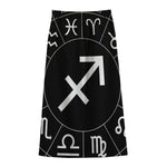 Astrology Sagittarius Sign Print Cotton Front Slit Maxi Skirt