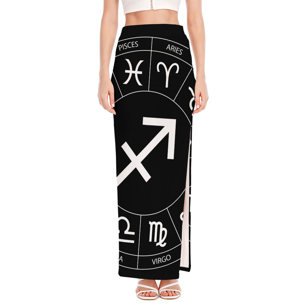 Astrology Sagittarius Sign Print High Slit Maxi Skirt