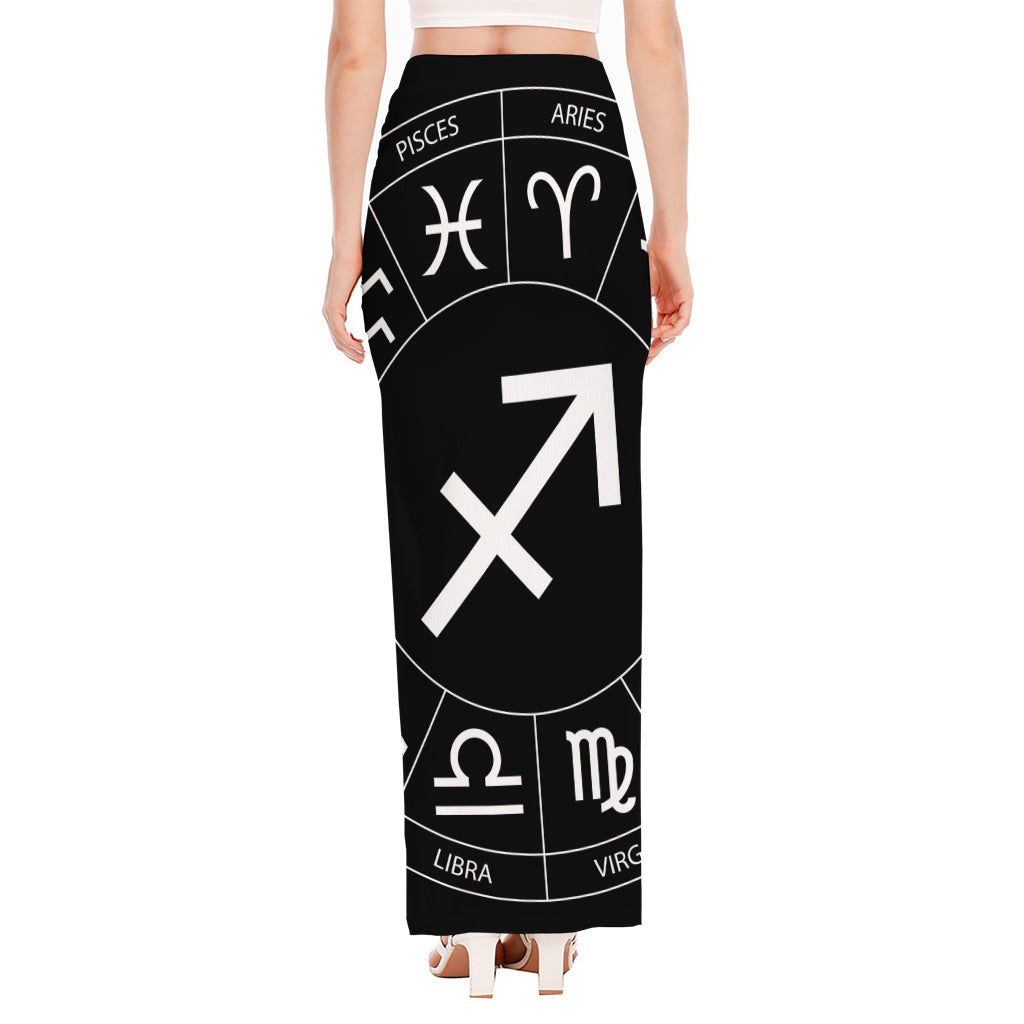 Astrology Sagittarius Sign Print High Slit Maxi Skirt