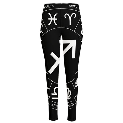 Astrology Sagittarius Sign Print High-Waisted Pocket Leggings