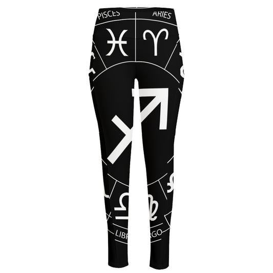Astrology Sagittarius Sign Print High-Waisted Pocket Leggings