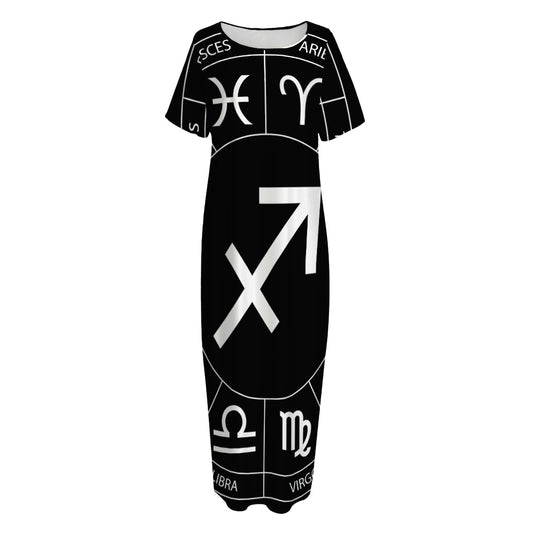 Astrology Sagittarius Sign Print Short Sleeve Long Nightdress