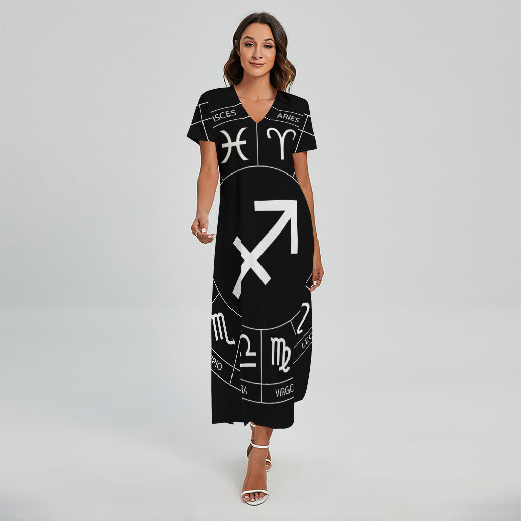 Astrology Sagittarius Sign Print Short Sleeve Maxi Dress