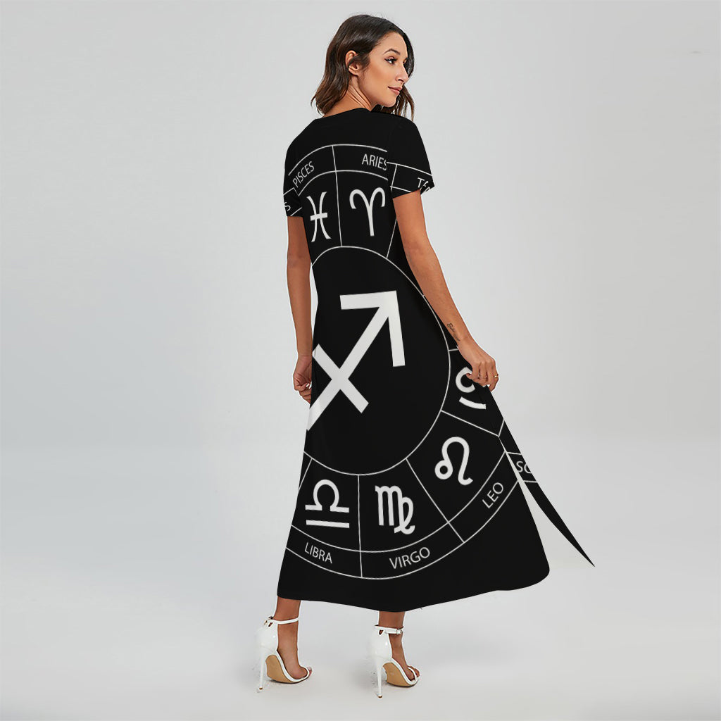 Astrology Sagittarius Sign Print Short Sleeve Maxi Dress