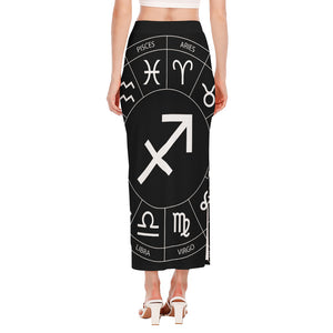 Astrology Sagittarius Sign Print Side Slit Maxi Skirt