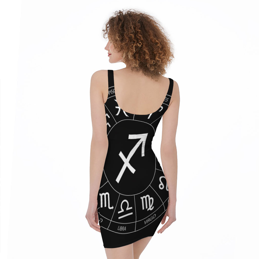 Astrology Sagittarius Sign Print Sleeveless Bodycon Dress