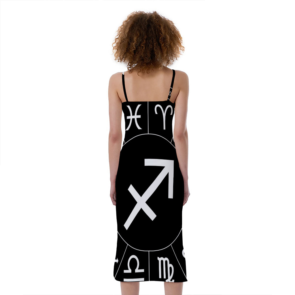 Astrology Sagittarius Sign Print Slim Fit Midi Cami Dress