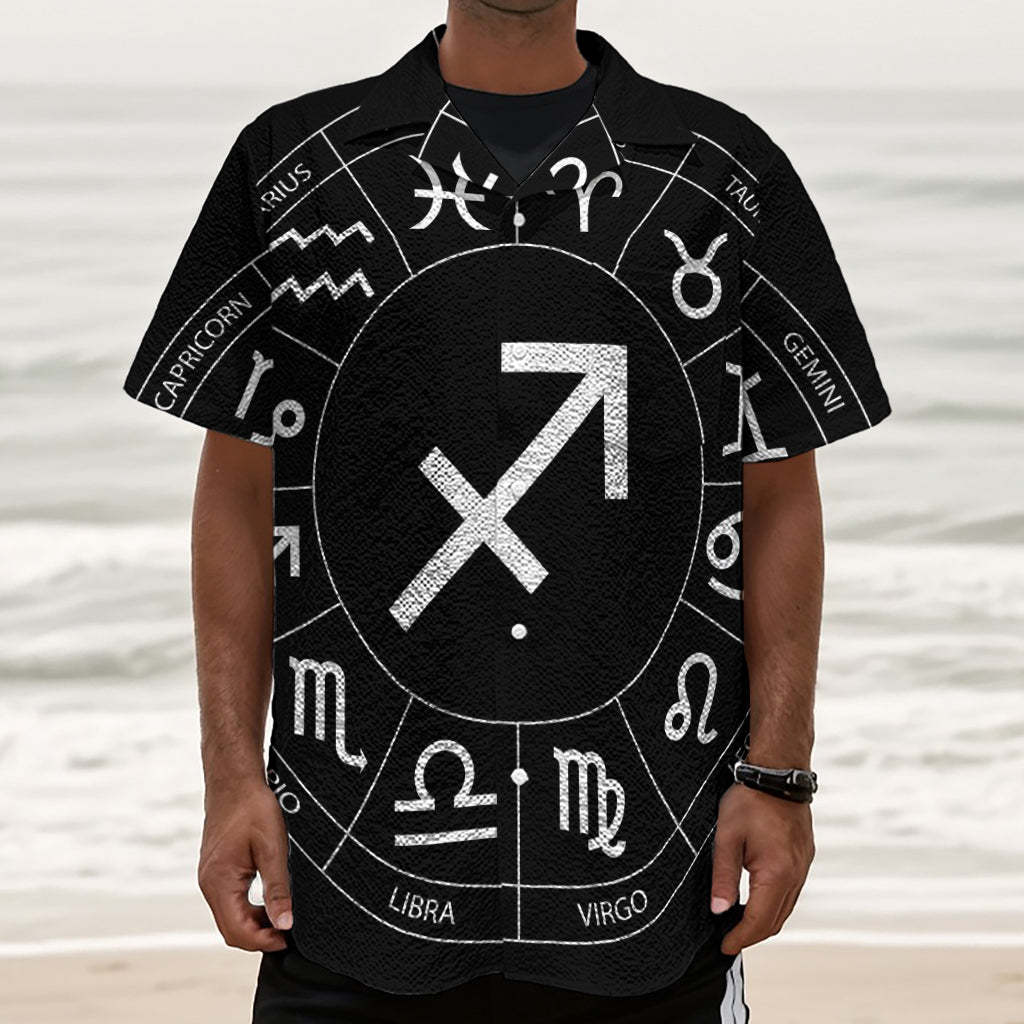 Astrology Sagittarius Sign Print Textured Short Sleeve Shirt