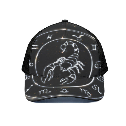 Astrology Scorpio Sign Print Black Mesh Trucker Cap