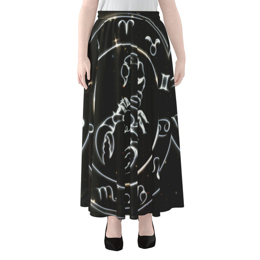 Astrology Scorpio Sign Print Chiffon Maxi Skirt