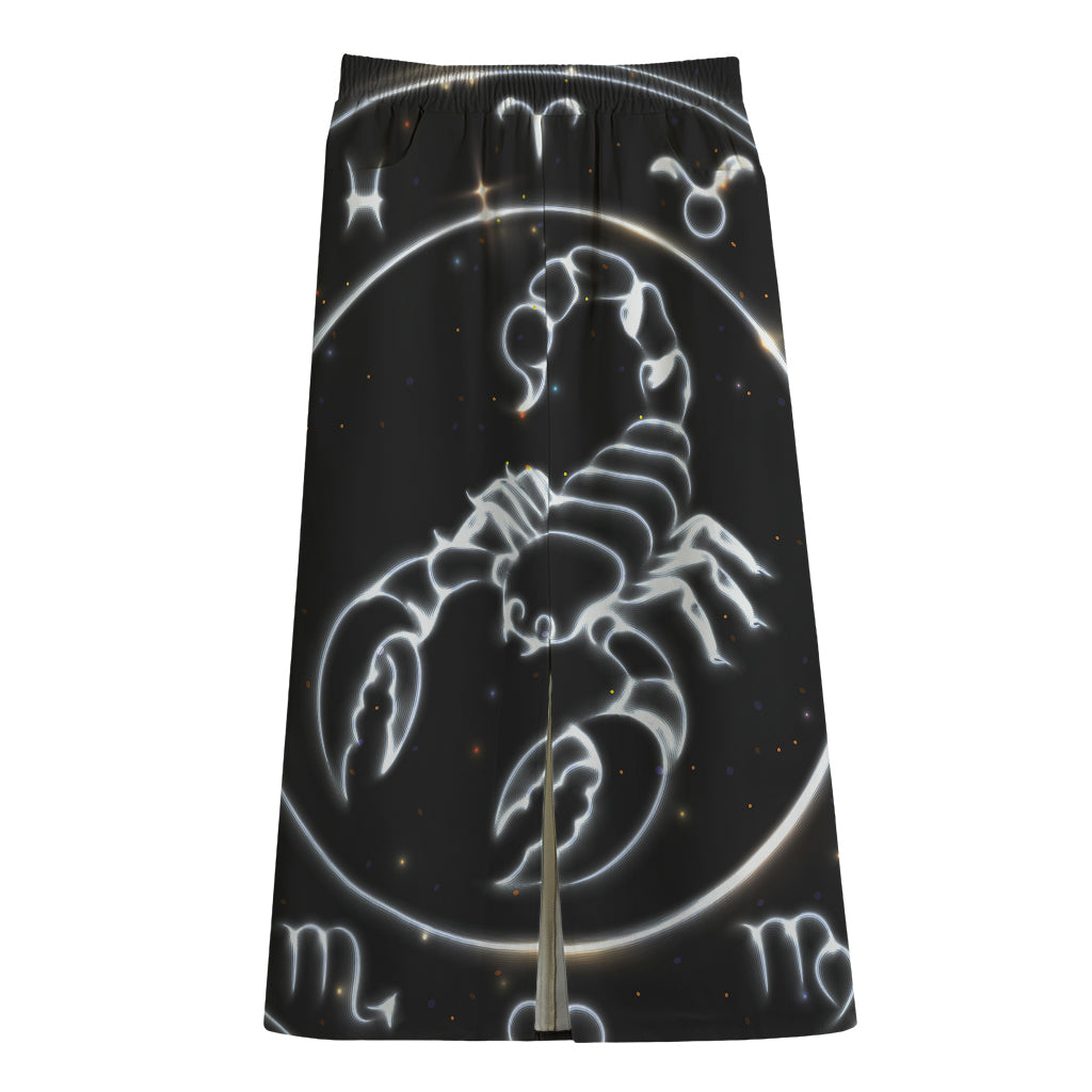 Astrology Scorpio Sign Print Cotton Front Slit Maxi Skirt