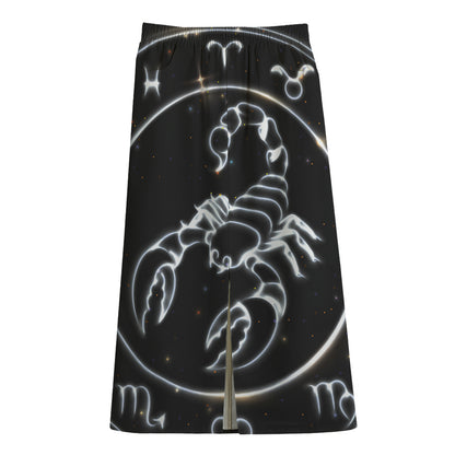 Astrology Scorpio Sign Print Cotton Front Slit Maxi Skirt