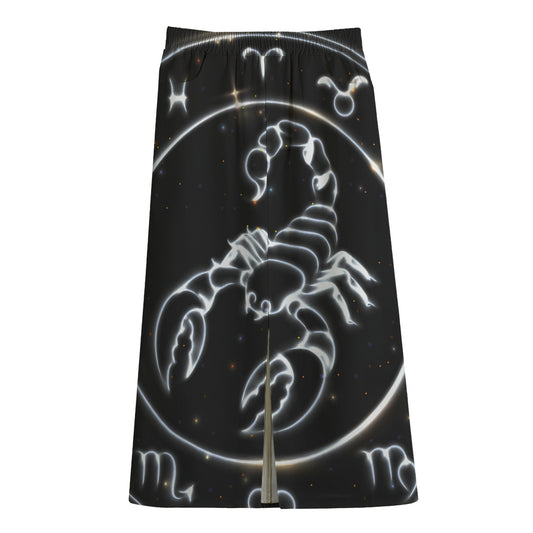 Astrology Scorpio Sign Print Cotton Front Slit Maxi Skirt