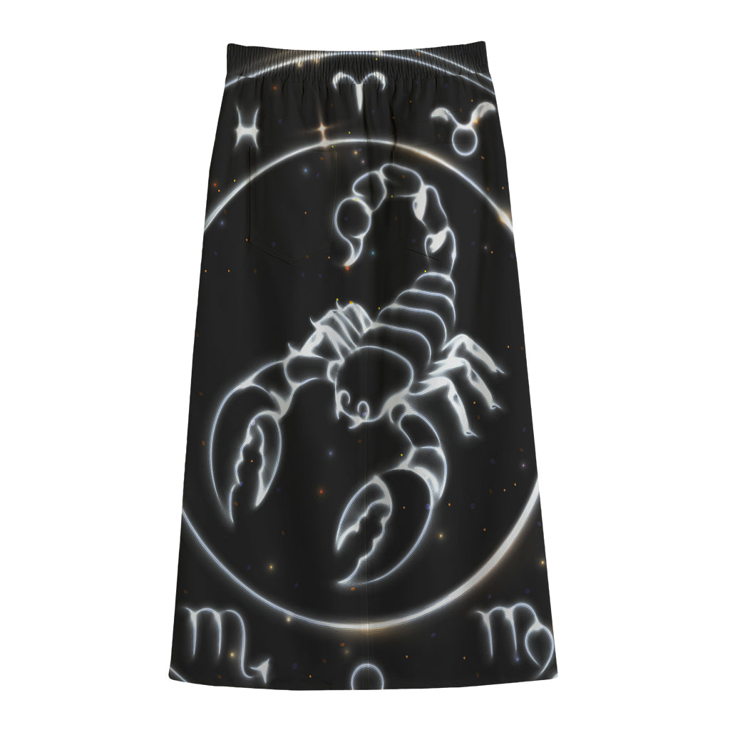Astrology Scorpio Sign Print Cotton Front Slit Maxi Skirt