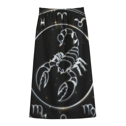 Astrology Scorpio Sign Print Cotton Front Slit Maxi Skirt