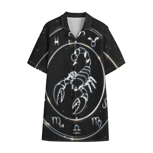 Astrology Scorpio Sign Print Cotton Hawaiian Shirt