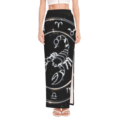 Astrology Scorpio Sign Print High Slit Maxi Skirt