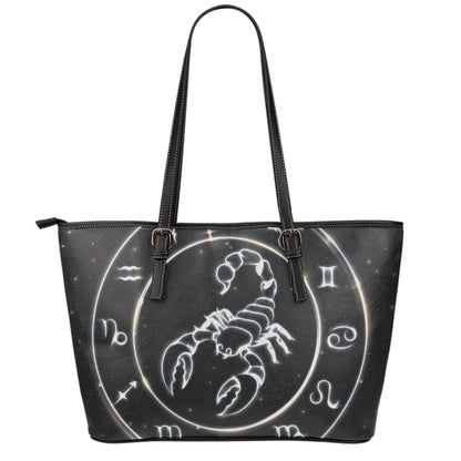 Astrology Scorpio Sign Print Leather Tote Bag